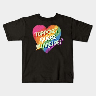 Support Queer Businesses Vintage Distressed Design Kids T-Shirt